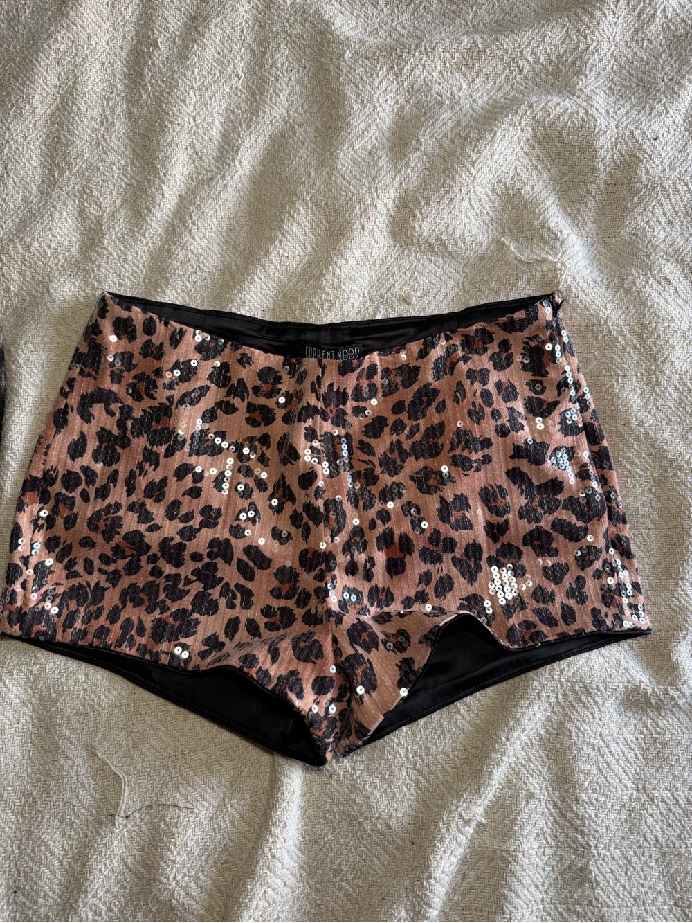 Dolls Kill Rose Gold Sequin Leopard Print High-Waist Shorts